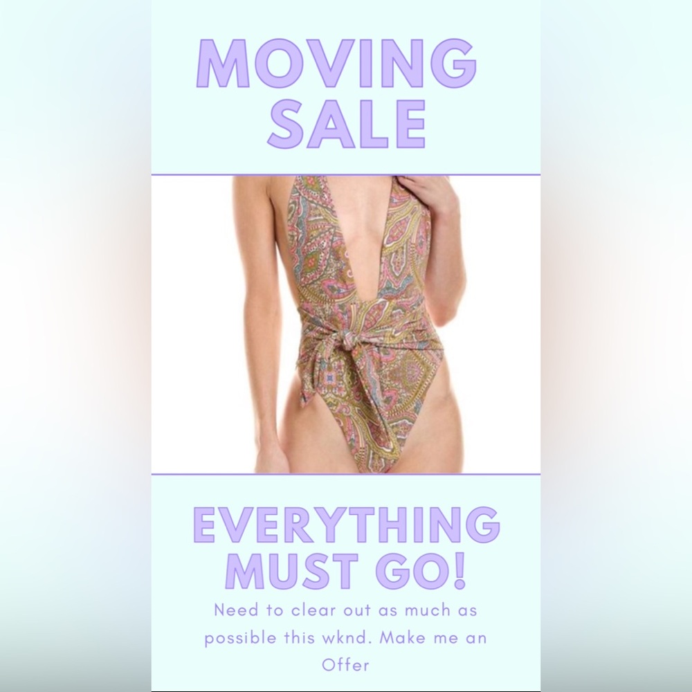 Plunge One-Piece Paisley Swimsuit with Waist Tie